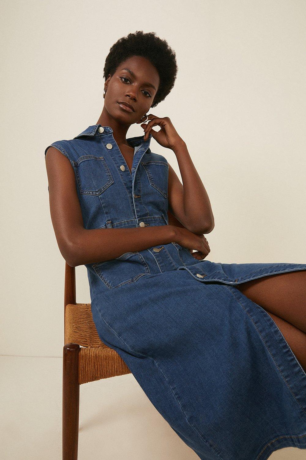 Denim midi dress clearance sleeveless